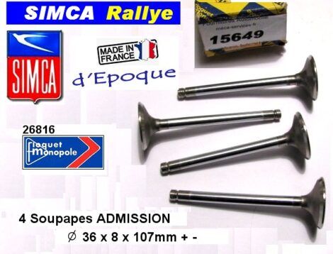 Soupapes Admission SIMCA 1000 Rallye I II III  35.8x8x107 mm Floquet 26816