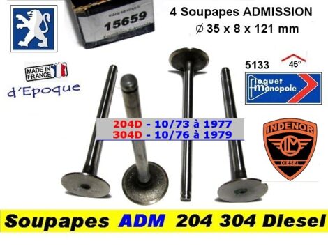 Soupapes Admission PEUGEOT 204 304 diesel  35x8x121mm (les 4)