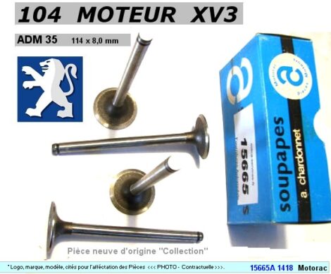 Soupapes Admission PEUGEOT 104 XV3 - 35 x 114 x 8mm 1419-60 (les 4)