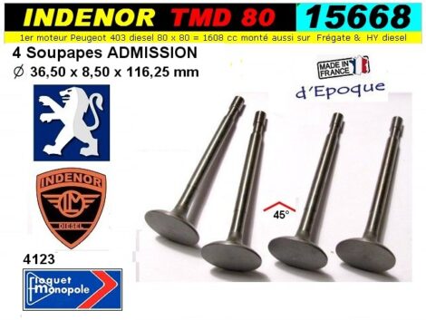 Soupapes Admission PEUGEOT INDENOR moteur XD85 1608cc  36.5x8.5x116mm