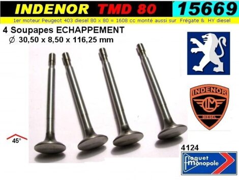 Soupapes Echappement PEUGEOT INDENOR moteur XD85 TMD 80 1608cc 30.5x8.5x116 mm