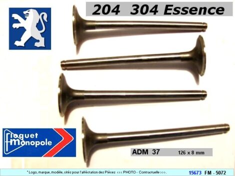 Soupapes Admission PEUGEOT 204 304 essence 37 x 126 x 8mm Floquet 5072 (les 4)
