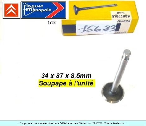 Soupape Echappement - CITROEN AMI 6 3cv - 34 x 8.5 x 87 mm (dépannage) – Image 2