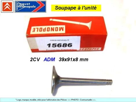 Soupape Admission - CITROEN 2CV AZ - 39 x 8 x 91 mm (dépannage)