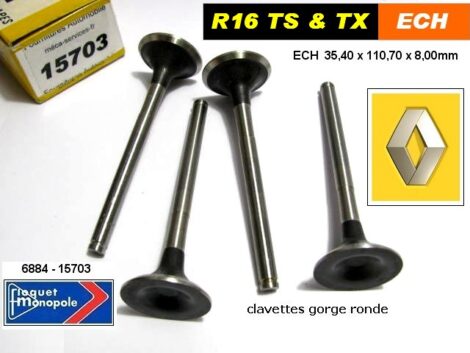 Soupapes Echappement RENAULT R15 R17 16TS TX 35 x 110 x 8 Floquet 6884 (les 4)