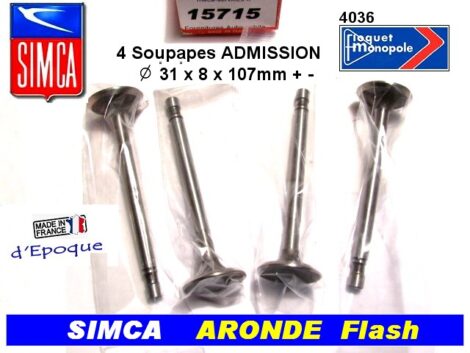 Soupapes Admission SIMCA Aronde Flash Etoile 6cv 1090cc 31x8x107 mm Floquet 4036