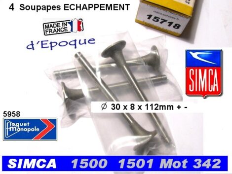Soupapes Echappement SIMCA 1500 1501 30 x 8 x 112 mm Floquet 5958