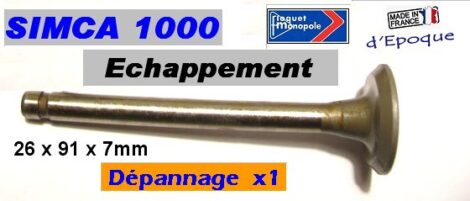 Soupape Echappement SIMCA 1000 26 x 91 x 7 mm RI RII 1200S (depannage)