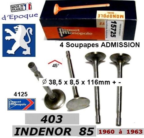 Soupapes Admission PEUGEOT INDENOR moteur XD85 1816cc 38.5 x 8.5 x 116 mm