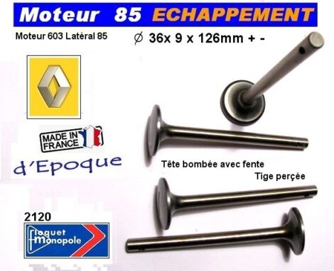 Soupapes Echappement RENAULT - Moteur 85 latéral - tige perçée - 36x9.1x125.5 mm – Image 2