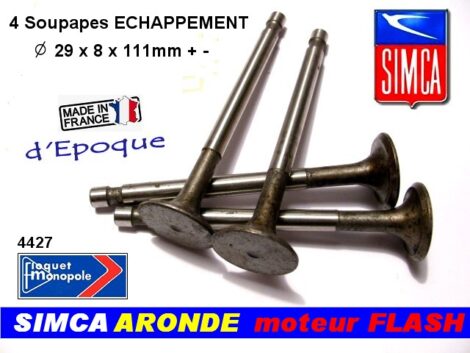 Soupapes Echappement SIMCA Aronde moteur Flash 6cv 1090cc 29x8x111 mm