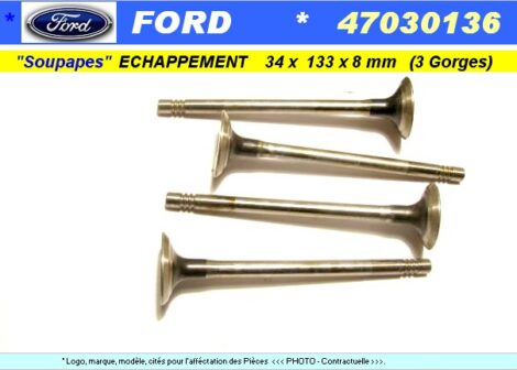 Soupapes Echappement FORD Escort 34 x 133 x 8 mm Livia 47030136