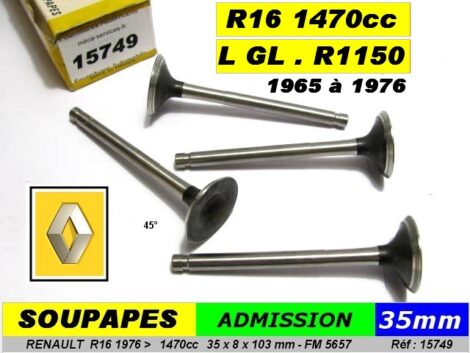 Soupapes Admission RENAULT 16 GL 1470cc - R1150 - 35x8x103 mm - mot 697.01 – Image 2