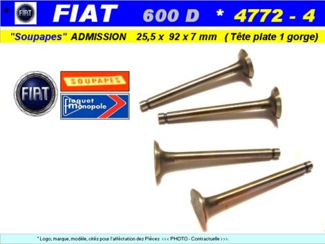 Soupapes Admission FIAT 600 25.5 x 92 x 7 mm Floquet Monopole 4772 (collection)