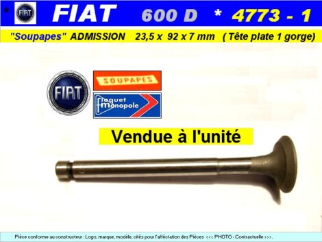 Soupape Echappement - FIAT 600 D 23.5 x 92 x 7 mm - Floquet 4773 (dépannage) – Image 2