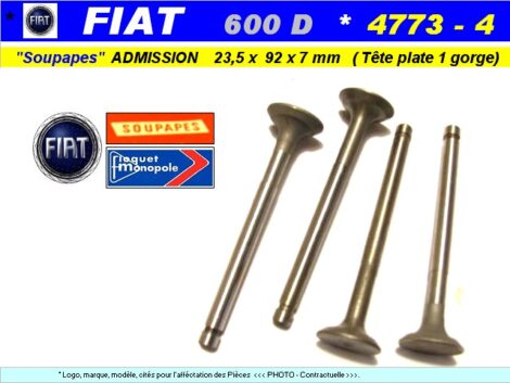 Soupapes Echappement FIAT 600 D 23.5 x 92 x 7mm Floquet Monopole 4773