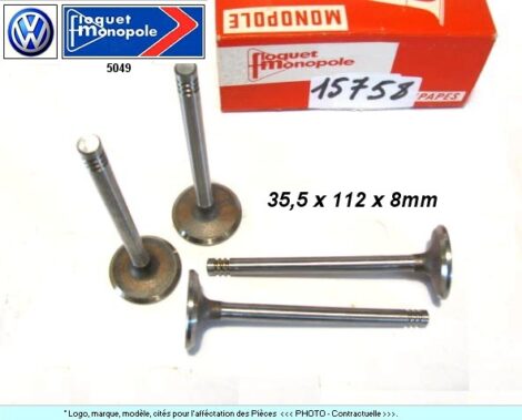 Soupapes Admission VOLKSWAGEN 35.5 x 112 x 8mm - Floquet Monopole 5049