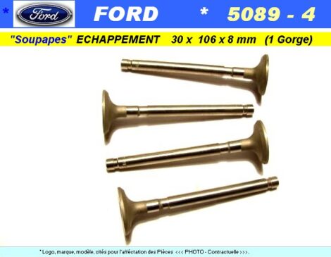 Soupapes Echappement FORD 12M 1962 à 1963 - 30 x 106 x 8 mm Floquet Monopole 5089