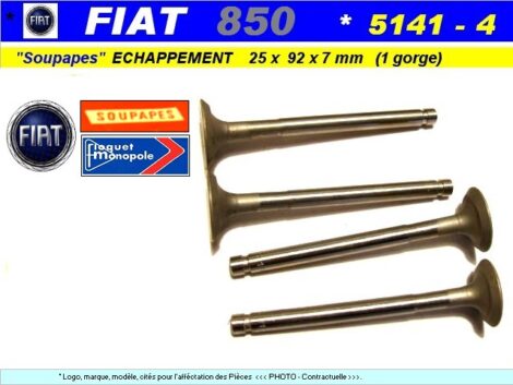 Soupapes Echappement FIAT 850 25 x 92 x 7mm Floquet Monopole 5141