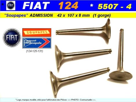 Soupapes Admission FIAT 124 125 131 42 x 107 x 8 mm Floquet Monopole (collection)