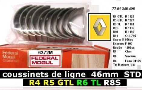Coussinets de Ligne RENAULT 4 GTL R5 GTL R8 Super5 - STD 46mm - moteurs cleon fonte
