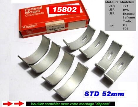 Coussinets de Bielles CITROEN CX PEUGEOT 505 RENAULT Espace R21 R25 Ess 2.0L STD 52 mm