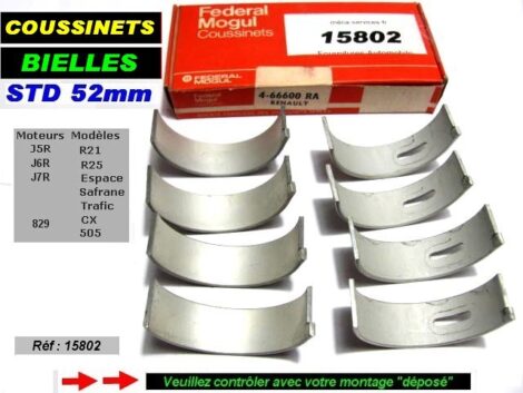 Coussinets de Bielles CITROEN CX PEUGEOT 505 RENAULT Espace R21 R25 Ess 2.0L STD 52 mm – Image 2
