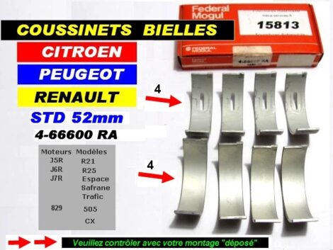 Coussinets de Bielles - PSA Ess 2.0L CX 505 Sti - Espace R21 R25 Trafic Master - STD 52 mm – Image 2