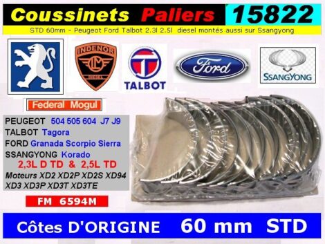 Coussinets de Ligne - PEUGEOT 504 505 604 J9 - Ford Talbot - INDENOR 94 - STD 60 mm