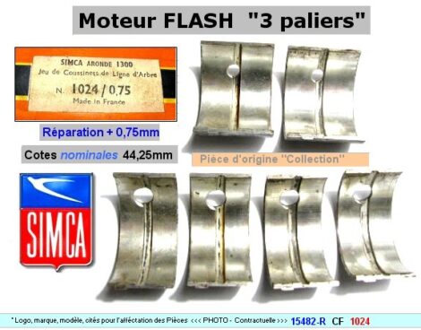 Coussinets de Ligne SIMCA Aronde 1300 - Moteur FLASH 3 Paliers - 44,25mm (réparation)