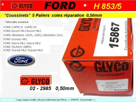 Coussinets de paliers FORD Capri Sierra Taunus Transit  (réparation 0.50mm)