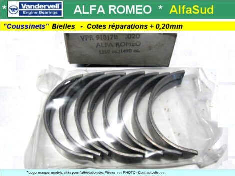 Coussinets de Bielles ALFA ROMEO moteurs 1350cc 1490cc  - (réparation 0.20mm)