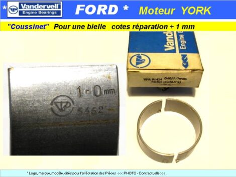 Coussinets de Bielle - FORD Transit Diesel 1972 mot York 2401E (réparation 1,0 mm dépannage)