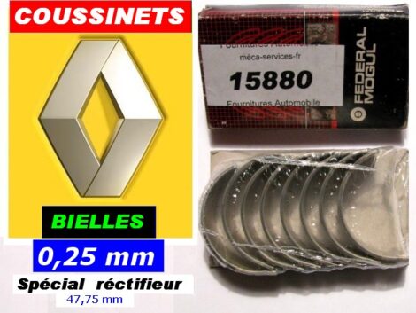 Coussinets de Bielles RENAULT Williams & RENAULT Diesel Diam 47.75 mm Special rectifieur