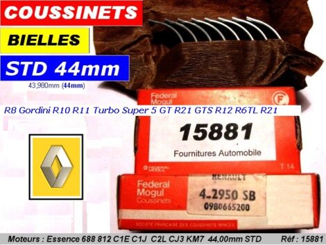 Coussinets de Bielles RENAULT Diam STD 44 mm - R8G R9T R11T Super 5GT - FM 2920 SB