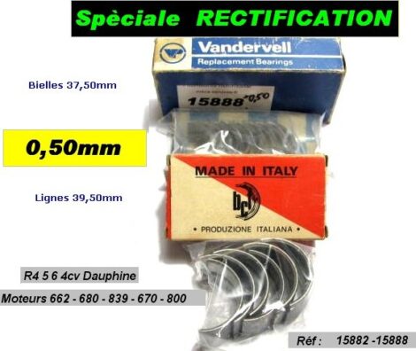 Coussinets de Bielles & de Lignes RENAULT 4cv Dauphine R4 R5 - Réctification 0,50mm