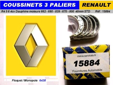 Coussinets de Ligne RENAULT 4cv Dauphine R4 R5 Diam STD 40 mm Floquet Monopole 6438
