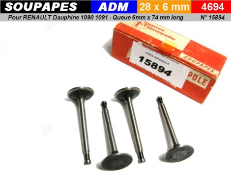 Soupapes RENAULT Dauphine Gordini Floride Admission 28mm queue 6mm (Les 4)