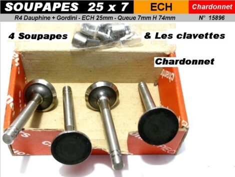 Soupapes Echappement RENAULT - R4 Dauphine & Gordini - 25mm queue 7mm (Avec clavettes)