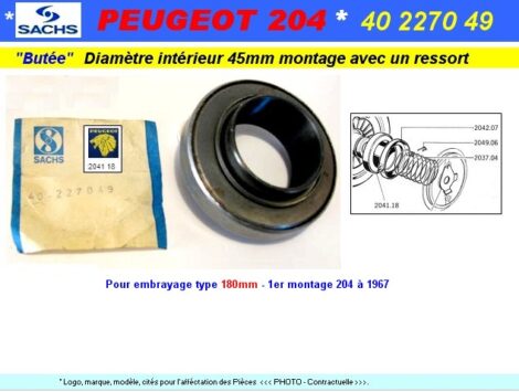 Butée embrayage - PEUGEOT 204 1er montage 180mm - VERTO - Diamètre intérieur 45mm