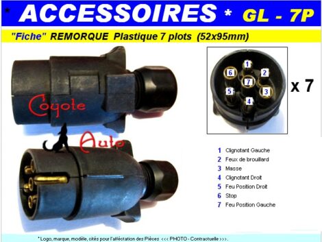 Lot 2 pièces - Prises mâle remorque & caravane 7 plots plastique moulée GL