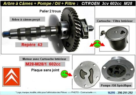 Arbre à Câmes - Pompe à huile - Filtre pour moteur CITROEN AM2 M28 602cc (Kit moteur)