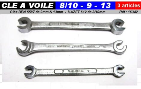 Lot 3 clés à voile HAZET 8/10mm et BEN MULLER  5587 9 mm & 13 mm (Clés à tuyauter)