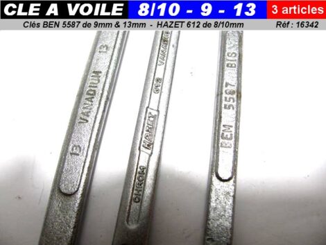 Lot 3 clés à voile HAZET 8/10mm et BEN MULLER  5587 9 mm & 13 mm (Clés à tuyauter) – Image 2