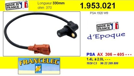 Capteur position vilebrequin - Citroën - Peugeot - Fiat - Renault - OR 9622209880