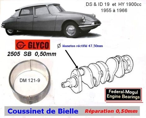 Coussinets de Bielle CITROEN DS 19 ID 19 HY 1900cc (réparation 0.50mm dépannage)