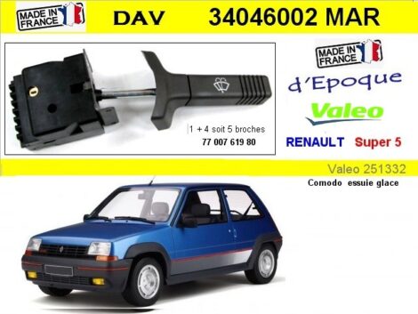 Commodo Essuie glace Renault super 5 origine DAV Valeo 340460