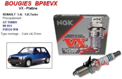 Bougies Essence & Turbo - NGK Platine BP8EVX RENAULT - R5GT R9 R11 Turbo