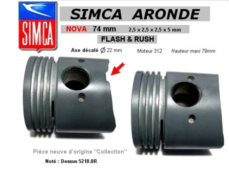 Piston origine NOVA - SIMCA moteur Rush 312 -  Montage 74 mm 4 segments