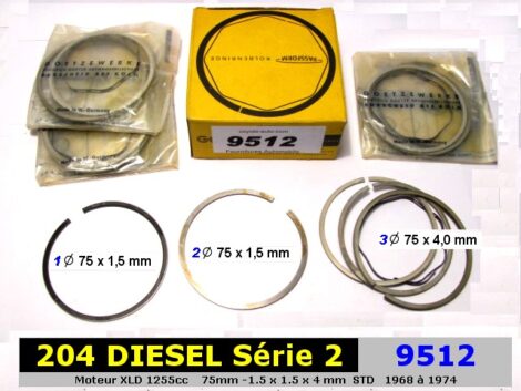Segments Moteur - Peugeot 204 Diesel 75mm - 1.5x1.5x4 mm - Goetze 3160 ES (collection)